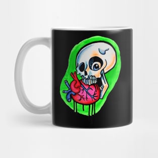 Skull biting a heart Mug